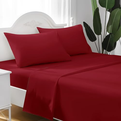 FARFALLAROSSA Lenzuola Matrimoniali Completo, Materiale 100% Puro Cotone, Lenzuola e 2 Federe da Letto, Biancheria da Letto Tinta Unita, bordeaux