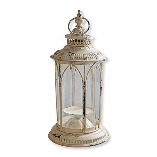 Loberon Laterne Lanao, kunstvoller Vintage-Look, für Teelichter oder, Stumpenkerzen, Antik-Finish, Outdoor Geeignet, Eisen, Creme