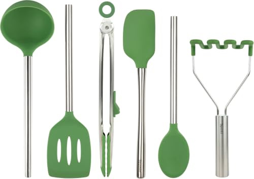 Tovolo 60146-500 Silicone Utensil Set of 6 for Meal Prep, Cooking, Baking, and More-Pesto