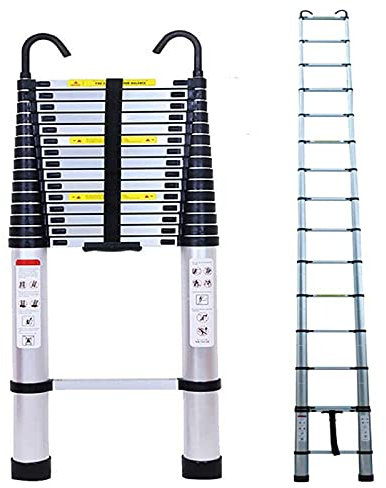 6,2M Teleskopleiter, Ausziehbar mit Abnehmbarem Haken, Zusammenklappbar, Aluminium, Leicht, für Wohnmobil, Dachboden, Zuhause und Dachboden, 13 Sprossen, Maximale Belastung 150 kg