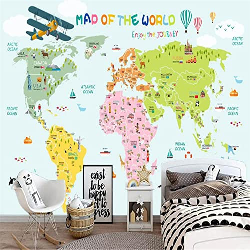 Diantu Custom Großes Wandbild Grüne Tapete Bunte Cartoon Weltkarte TV Schlafzimmer Hintergrund Kinderzimmer Papel De Parede Para Quarto*400cmx280cm(157.4x110.2inch)