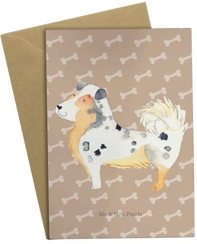 Mr. & Mrs. Panda Klappkarte Hund Australien Shepherd - Geschenk, Spruch, Glückwunschkarte, neujahrskarte, weihnachtskarten, genesungskarte, Familienhund, Sprüche, einladungskarten, Grußkarten