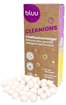 Bluu Cleanions Trinkflaschenreiniger – 140 Reinigungspartikel – plastikfrei & biologisch abbaubar – hygienische Flaschenreinigung ohne Schrubben – für Edelstahl, Glas & Kunststoff