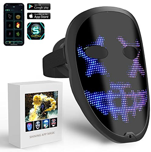 megoo Led Maske mit Bluetooth Programmierbar,Led Masken mit Gestenerkennung,Voll Gesichts Led-Maske für Karneval Halloween Cosplay Party Kostüm Maskerade
