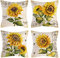 OCEUMACO Leinen Kissenbezug 50x50 Sonnenblume Kissenhülle 4er Set Sofakissen Dekokissen Bezug für Couch Vintage Blumen Muster Kissen Kissenbezüge Outdoor Deko Couchkissen Zierkissen - Gelb