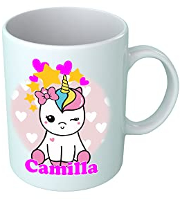 Tazza Unicorno - Personalizza Nome - Cuoricini - Unicorni - Bimba - Idee Regalo - Tazze Colazione - 330 ML - Bambina