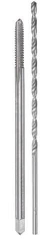 sourcing map Tap & Bit Sets, M4 x 0.7 H2 Straight Flute Machine Thread Milling Tap 150mm Extra Long, 4mm High Speed Steel (HSS) Twist Drill Bit