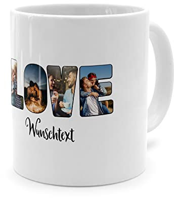 PhotoFancy® - Fototasse 'Love' - Personalisierte Tasse mit eigenem Foto und Text selbst gestalten - Weiß