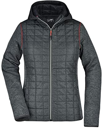 James & Nicholson Damen Strickfleece Hybridjacke - Leicht taillierte Kapuzenjacke im Materialmix | Farbe: grey-melange/anthracite-melange | Grösse: L