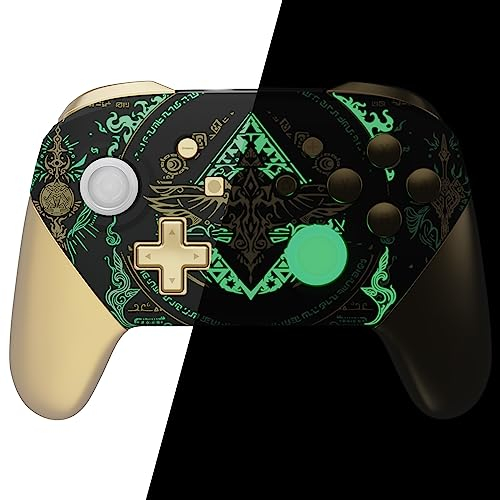 eXtremeRate Full Gehäuse Set kompatibel mit Nintendo Switch Pro Controller, DIY-Ersatz Front Hülle/Back Shell&Handgriffe Case Zubehör für Switch Pro Controller-Totem of Kingdom Schwarz