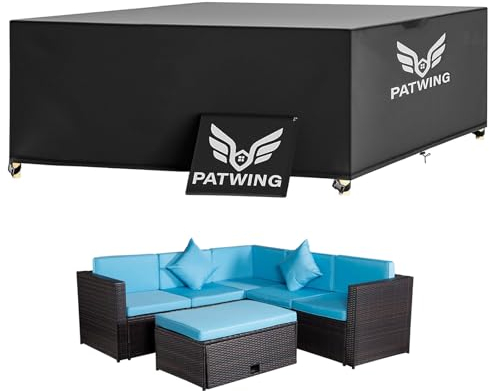 PATWING Housse Salon de Jardin, Housse Table de Jardin avec Corde et Boucle Verrouillage, Housses pour Mobilier de Jardin, Bâche de Protection Étanche 600D Oxford Tissu Imperméable (270*180*89cm)
