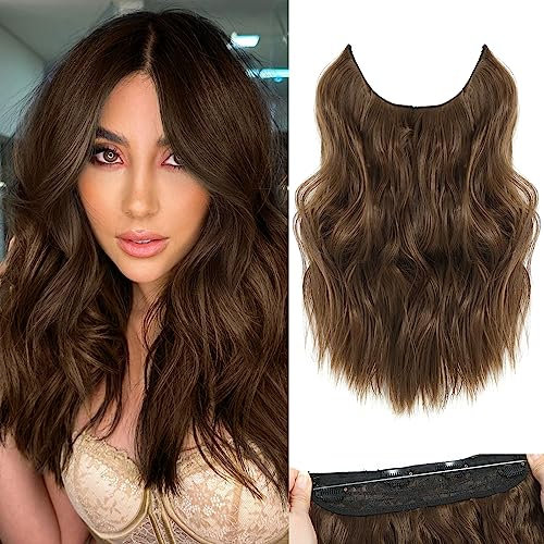 BUPPLER Haarverlängerung 30,5 cm Invisible Secret Hair Extensions Verstellbare Lange Gewellte Haarextension Synthetisches Upgrade 4 Sichere Clips in Haarteilen,Mittleres Braun