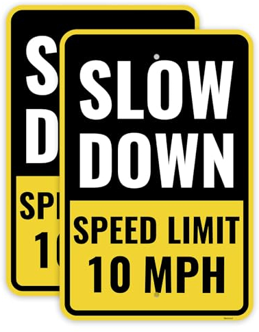 Lot de 2 Panneaux Signalisation Limitation de Vitesse de 10 km/h, 45,7 x 30,5 cm – Aluminium – Panneaux de Sécurité Ralentissement pour Quartier Rue