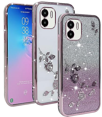 XINYEXIN Funda Glitter para Xiaomi Redmi A2 4G / Redmi A1 4G, Carcasa Teléfono Antigolpes Transparente Bling Sparkle, Ultra Delgado Cute Brillante para Niñas y Mujeres - Oro Rosa