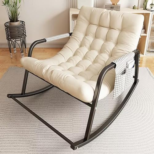 Doppelt Gepolstert Relax Schlafzimmer Schaukelstuhl, Komfortabel Wohnzimmer Atmungsaktiv Rocking Chair, Modern Draussen Armlehnen Gartenliege, relaxsessel Mit Seitentaschen, ergonomischer Stuhl ( Colo