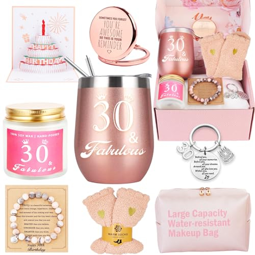 Awfrky 30th Birthday Gifts for Women, Happy Birthday Basket Gift Box for Best Friends Female Mom Wife Daughter Sister Her Girlfriend Coworker Bestie