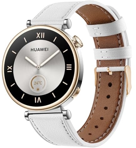 Bracelet pour Huawei Watch GT5/GT4 41mm Cuir Bracelets de Remplacement, 18mm Bracelet Montre Connectée avec Boucle en Or Rose pour Femme Homme, Blanc