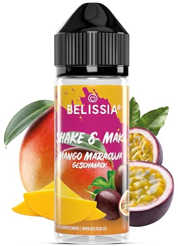Belissia Shake and Make Mango-Maracuja 10ml Aroma + Schüttelflasche | Lebensmittelaroma, vegan, ohne Zusatzstoffe, 120ml Flasche, für Backen, Speisen, Getränke, Shakes, DIY und Raumduft