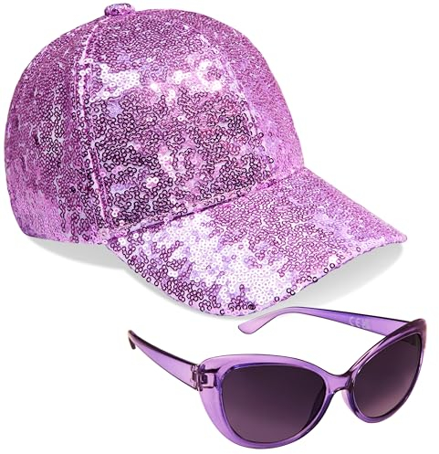 CityComfort Baseball Cap Mädchen, 2er-Set Verstellbarer Basecap & UV-Schutz Sonnenbrille Kinder - Geschenke für Mädchen (Violett)