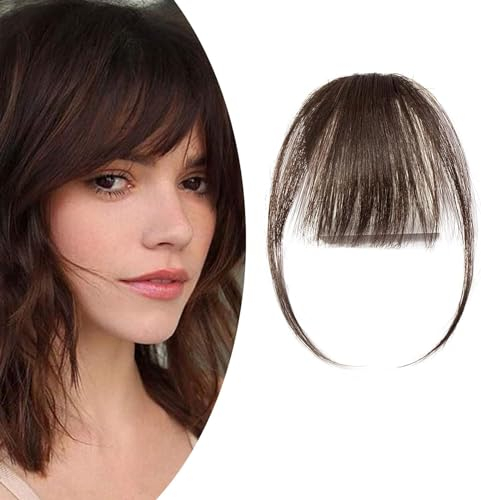 MeeQee Clip in Pony Haarverlängerung Haarteil 100% Remy Fransen Echthaarverlängerungen eine Clip-in Bangs Haarverlängerung mit Schläfen Natürliche Dünn Fringe Bang Haar für Frauen Mädchen