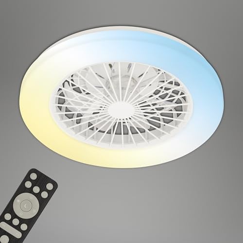 Briloner - Plafoniera con Ventilatore a 5 velocità, telecomando, dimmerabile, lampada per camera da letto, lampada per soggiorno, lampada da soffitto con ventilatore, 48,5x14,5 cm (DxA), bianco