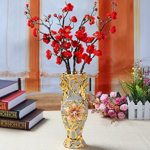 Lvpradior Keramikvase, europäische Geschnitzte luxuriöse vergoldete Vase, Heim-Hochzeitsdekoration, Ornamente, Kunsthandwerk, Vasen für dekorative Blumen, Wohnzimmer, Zimmer, Schreibtisch (S2)