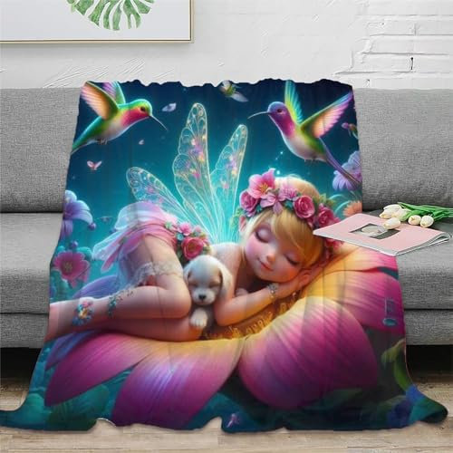 schöne Elfe 3D Druck Wohndecke Flanell Elf Sofadecke Weichen Flauschig Flauschig Warm Bett Decken Für Mädchen Jungen 40x50inch(100x130cm)