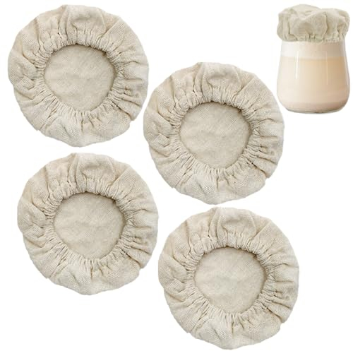 DanziX Tela para cesta de masa madre, paquete de 4 unidades, tela reutilizable a prueba de pan, levadura para pan, para hornear, cubierta de fermentación de pan, se adapta a tarros de boca de 3 a 4