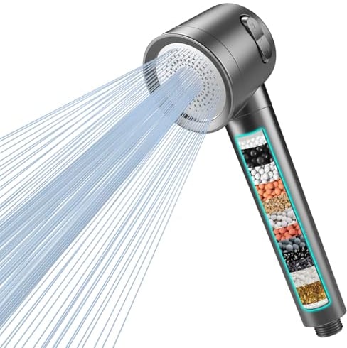 MEKO Hartwasserfilter Duschkopf mit 3 Modi, 15 Schichten Filtration, wassersparende Hochdruck-Duschköpfe und 1,5 m Schlauch, Massage-Duschfilter für Restchlorentfernung