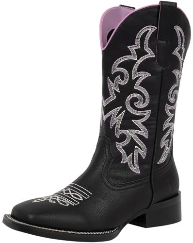 J's.o.l.e Stivali da cowboy da donna, stile western, metà largo, punta quadrata, stivali da cowgirl, per equitazione, scarpe ricamate, Nero , 40 EU