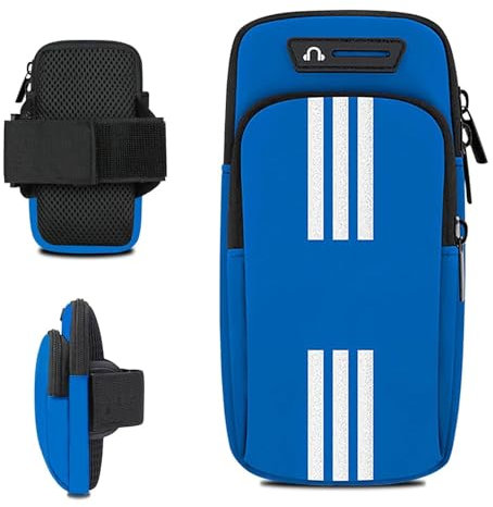 Fascia da Braccio Portacellulare, Fascia da Braccio con Borsa Auricolare, Porta cellulare braccio, Tasca da Braccia Running, Fascia da Braccio Sportiva, Portatile di Sport Armband Borsa (Blu)