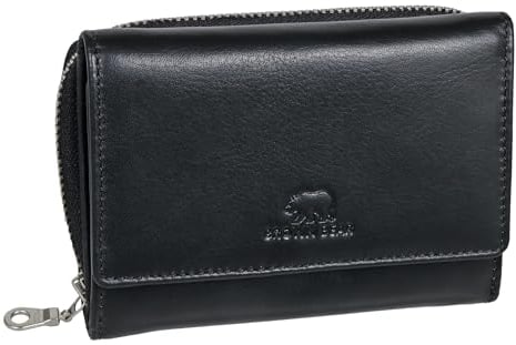 BROWN BEAR kleine Leder Geldbörse für Damen Farbe Schwarz | RFID-Schutz mit Münzfach | Echtleder Portemonnaie für Frauen | Geldbeutel BB Lou BK
