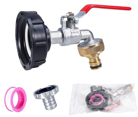 SingPai IBC Auslaufhahn, 1000L Wassertank Wasserhahn aus Legierung Kugelhahn mit 3/4 Zoll Anschluss IBC Adapter für Wassertank Wasserhahn, Regenwassertank IBC Tank Zubehör