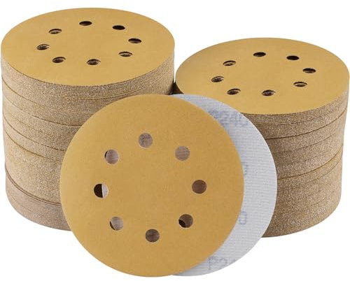 Sruhrak 100 Pcs 125mm Sanding Discs, 240 Grit Nylon Adhesive Sanding Pads 5 Inch 8 Hole Hook and Loop Sanding Disc for Orbital Sander