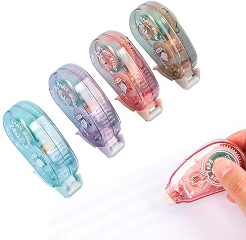 WHYCNJL 4 Pezzi Colla a Nastro, Colla Roller Biadesivo, Dispenser di Nastro Biadesivo Trasparente per Scrapbooking per La Creazione di Album Fotografici e Biglietti Diari, 6mm x 4m