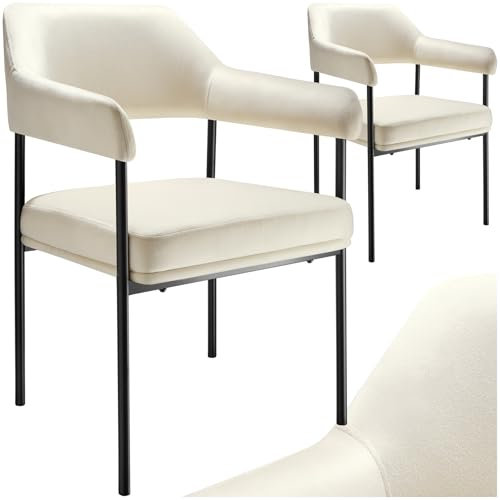 TecTake® Lot de 2 Chaises de Salle à Manger Rembourrées Modernes en Velours - Fauteuil Salon Scandinave avec Accoudoirs et Pieds en Acier Élégant pour Coiffeuse, Chambre