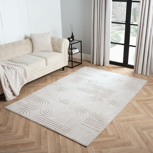 OHS Rugs Living Room 120 x 170 Cream, Tufted Arches Area Rug for Bedroom Home Decorations Super Soft Comfy Non Slip Fluffy Bedside Rug Low Pile Medium Floor Carpet Non Shedding