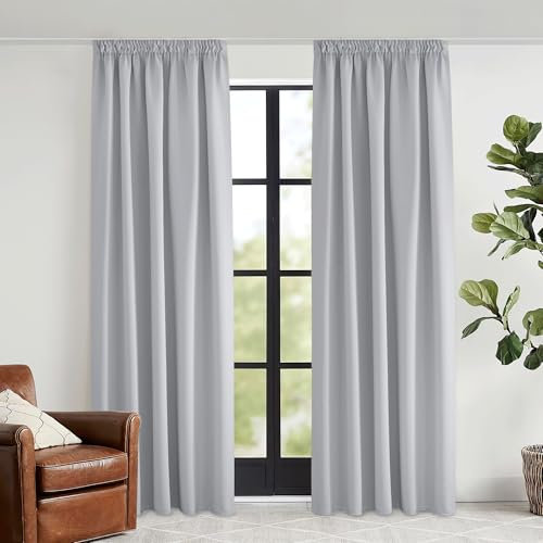 KGORGE Blickdichte Gardinen mit Kräuselband 240 x 140 cm(HxB) Vorhang 2er Set Grau Blickdicht Verdunklungsvorhänge Wohnzimmer Thermovorhang Kräuselband, Hellgrau