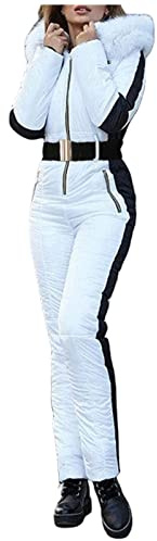 Combinaison de Ski pour Femme Une Pièce Combinaison de Neige Chaude Combinaison de Ski Hiver Imperméable Veste de Snowboard Longue Combinaison de Ski pour Sports de Neige Capuche en Plein Air