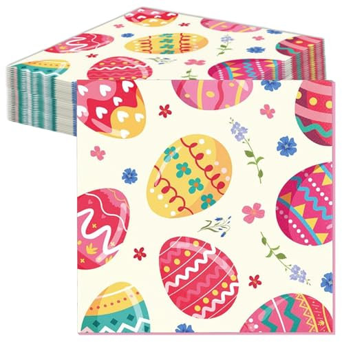 FloralGrace 20 Stück Ostern Servietten, 33 x 33 cm Osterservietten mit Ostereiern, Frühling Dekoration, Papierservietten für Ostern Party,Oster Servietten Tischdekoration