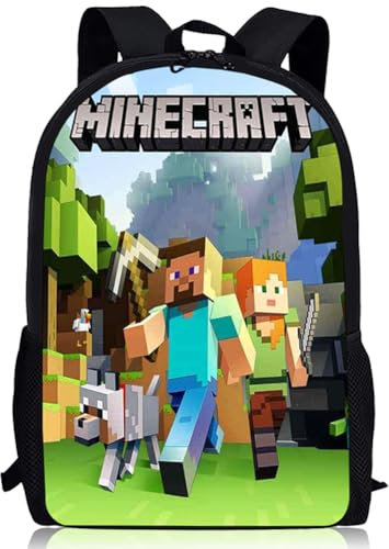 JXBBAAC Minnecrraft Kinderrucksack, Minnecrraft Rucksack 3D Gedruckte Schulrucksack Kinder Rucksack Schultasche Anime Rucksäcke Cartoon Tasche Kindergarten Schultasche Daypack für Kinder