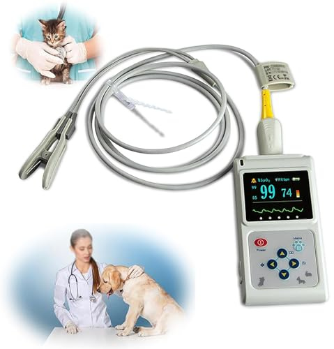HYYKEJI Tragbares Veterinär-Pulsfrequenzmessgerät, Veterinär-Pulsoximeter, mit Sonde und USB-Kabel, Speicher- und Wiedergabefunktion, Katzen- und Hunde-, Familien- und Tierkliniken