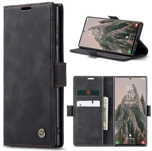 Azororo Cover per Samsung Galaxy S24 Ultra 5G, Premium PU Pelle Custodia, Magnetica Carta Fessura Portafoglio Case, Flip Cavalletto Custodia per Samsung Galaxy S24 Ultra- Nero