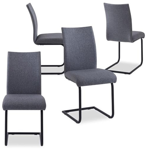 IDIMEX Esszimmerstuhl ALADINO modernes Design, Schwingstuhl Freischwinger Küchenstuhl, Set mit 4 Stühlen Stoffbezug in grau