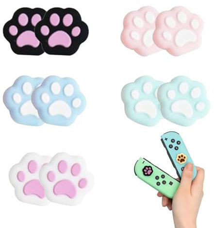 SGERUFZ Cat Paw Thumb Grip Caps, compatibles con Nintendo Switch y Switch Lite Solamente, 10 Piezas de Fundas de Joystick de Silicona Suave Color Rosa gelatina Azul