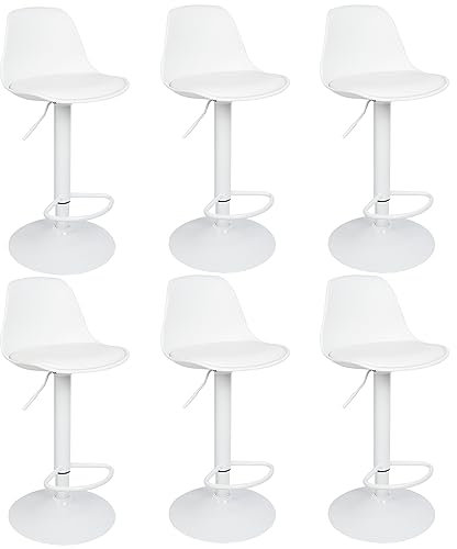 Barhocker, 6 Stück, drehbar, Barhocker aus Kunstleder, höhenverstellbar, Hochstuhl für Küche, für Esszimmer, Wohnzimmer, Bistro (weiß + weißer Boden, 6 Stück)