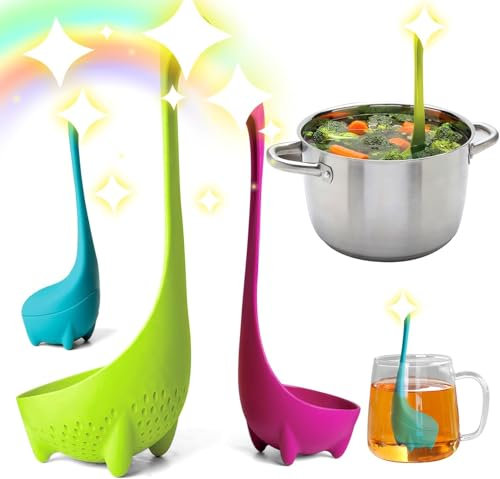 Generic Pack of 3 Soup Ladle - Set of 3 Silicone Kitchen Accessories: Tea Infuser, Soup Ladle, Colander, Heat Resistant, Dishwasher Safe (3Pcs)
