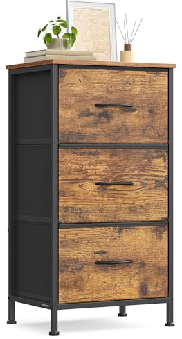 SONGMICS Kommode, Aufbewahrungsschrank, 3 Schubladen, Stahl, modern | Schrank für Schlafzimmer, Flur, Wohnzimmer, Tintenschwarz und Rustikales Braun, BELLAH Kollektion LGS313BH03