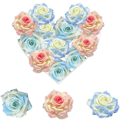 BSITSSS 12 Stück Kunstblumen, Farbverlauf Künstliche Blumen Rosen, Rosa Lila Blaue Künstliche Rosen per DIY Basteln Scrapbooking Hochzeit Party Babyparty Kuchendeko Home Handwerk
