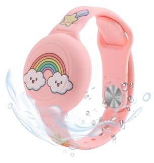 MIRPARVA Kinder Armband für AirTag, Silikon Wasserdicht Armband Kompatibel mit AirTag, Versteckt Hülle für Kleinkind Erwachsene (rosa Regenbogen)
